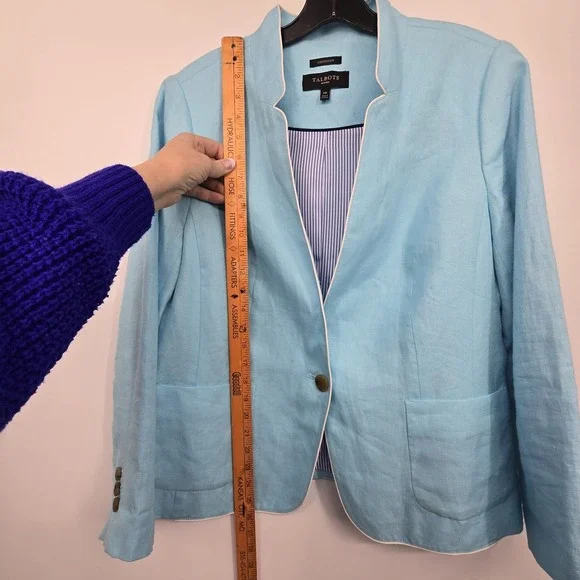 Talbots Aberdeen 100% Linen Blazer Jacket Women's Size 14P Stand Collar Lined - Picture 6 of 13